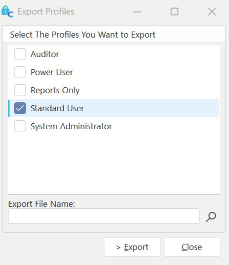 Export Profiles dialog