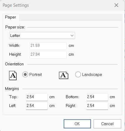 Flowchart Page Setup Dialog