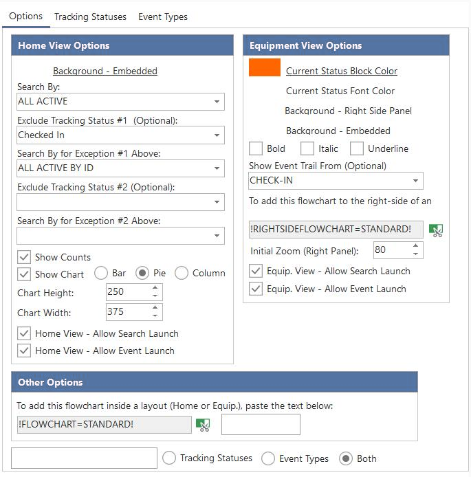 Options, Tracking Statuses, Event Types