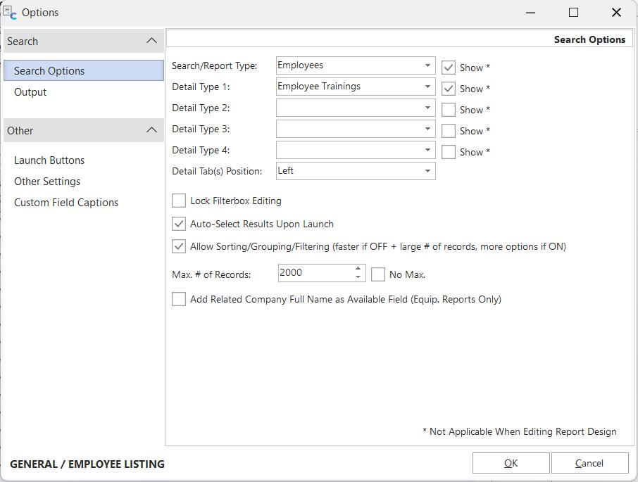 Additional Options - Search Options