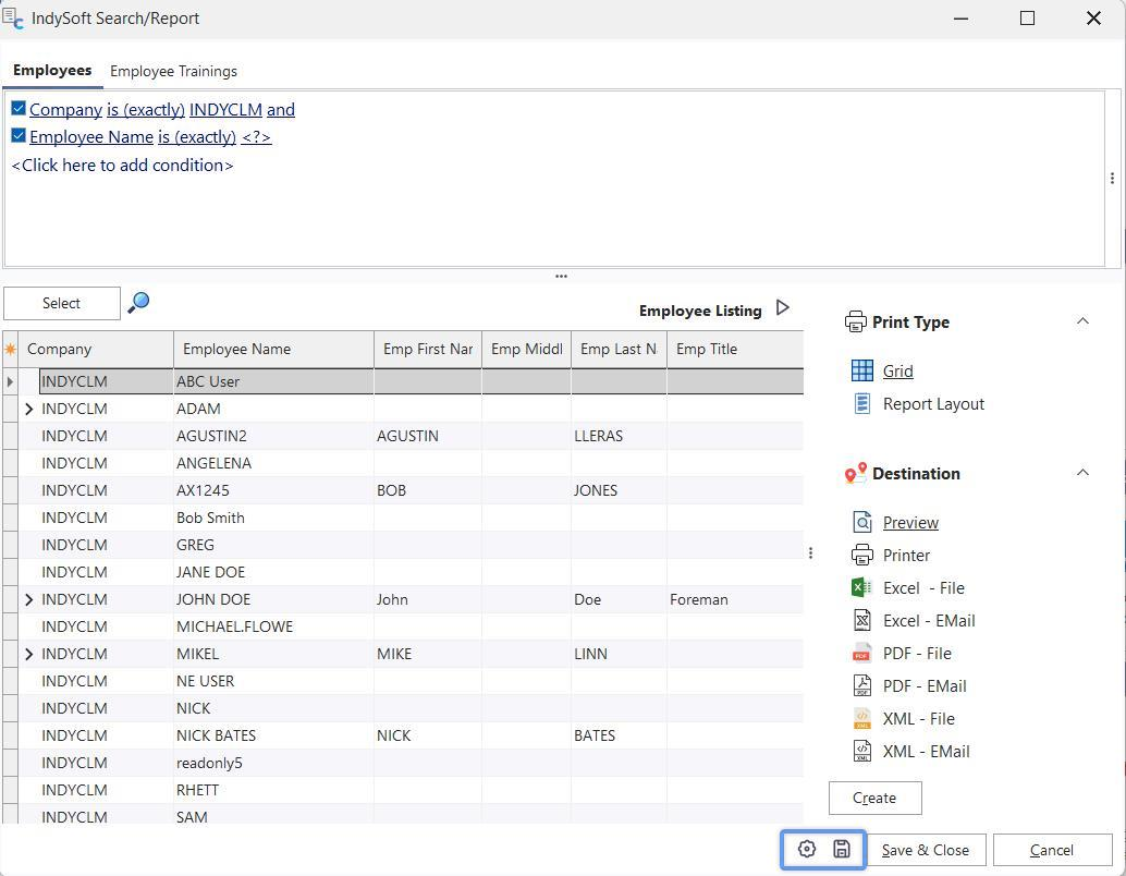 Additional Options and Save Buttons - General Search/Report Design