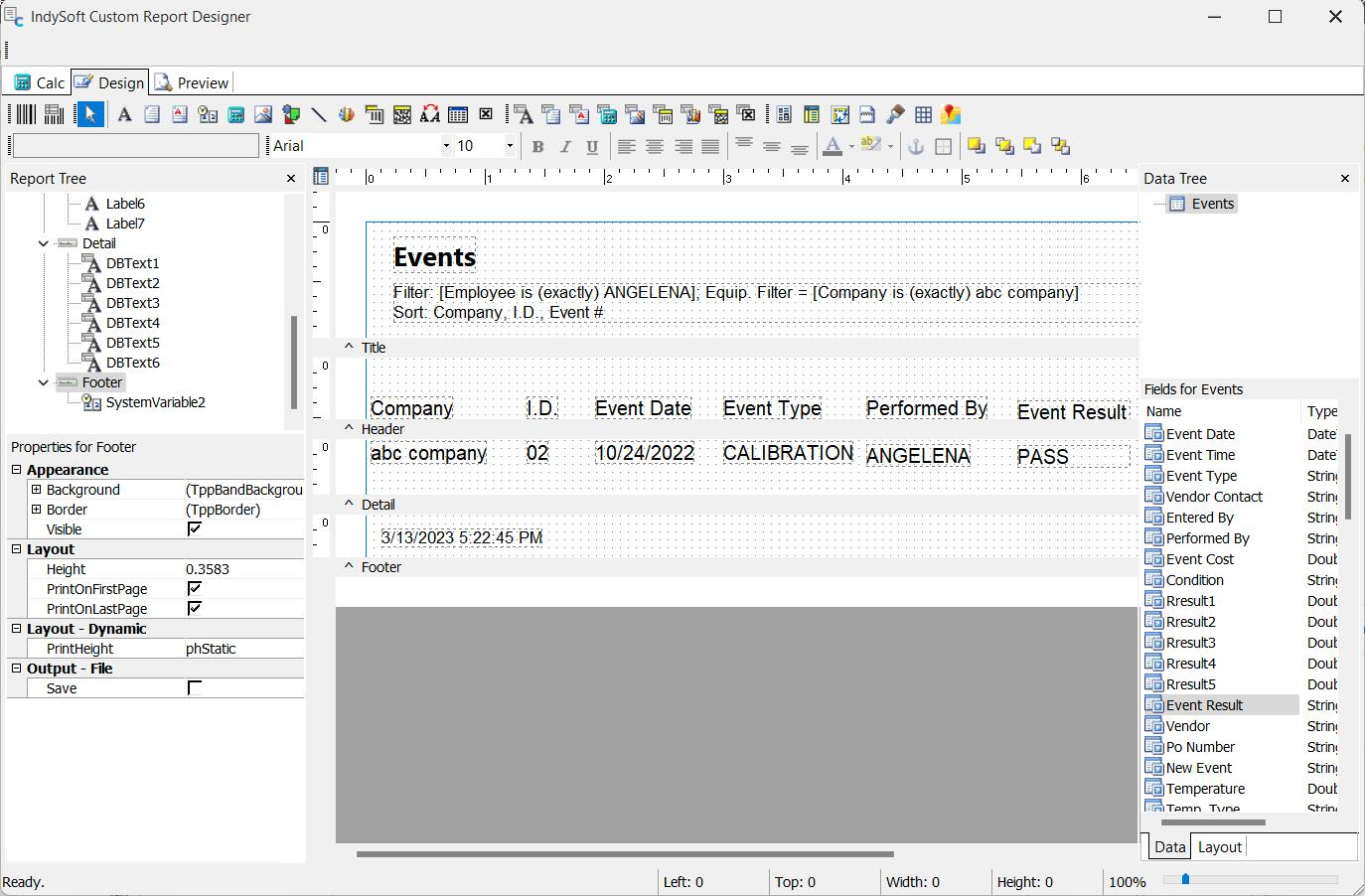 IndySoft Report Designer - General search/report example