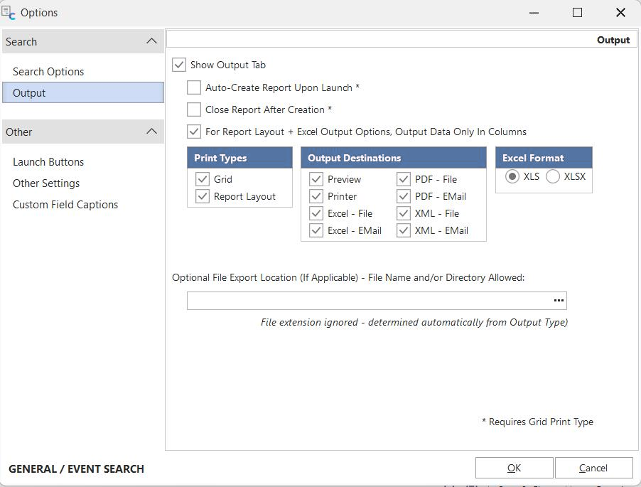 Additional Options - Output