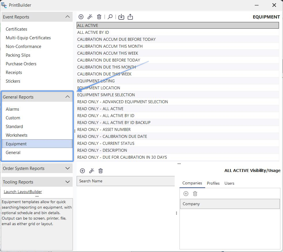 PrintBuilder - Locate General Reports