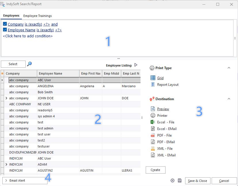 General Search/Report Dialog - General Sections