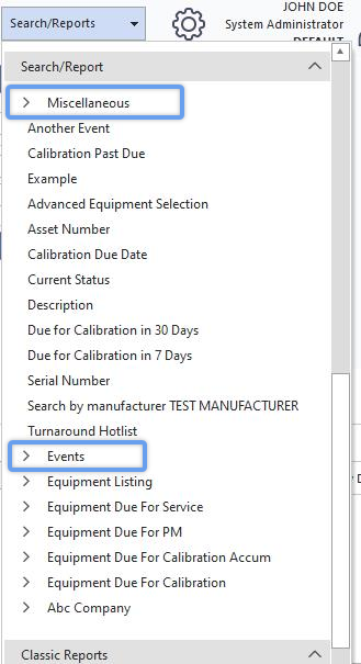 General Search By/Report Dialogs Launched from Header