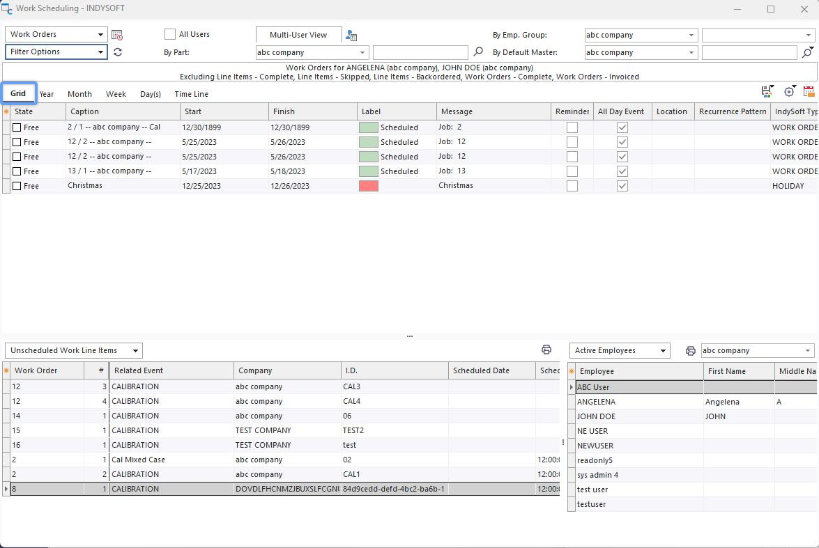 Work Scheduling Module - Grid View