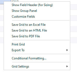 History Time Difference - Report - Right-Mouse-Click Options
