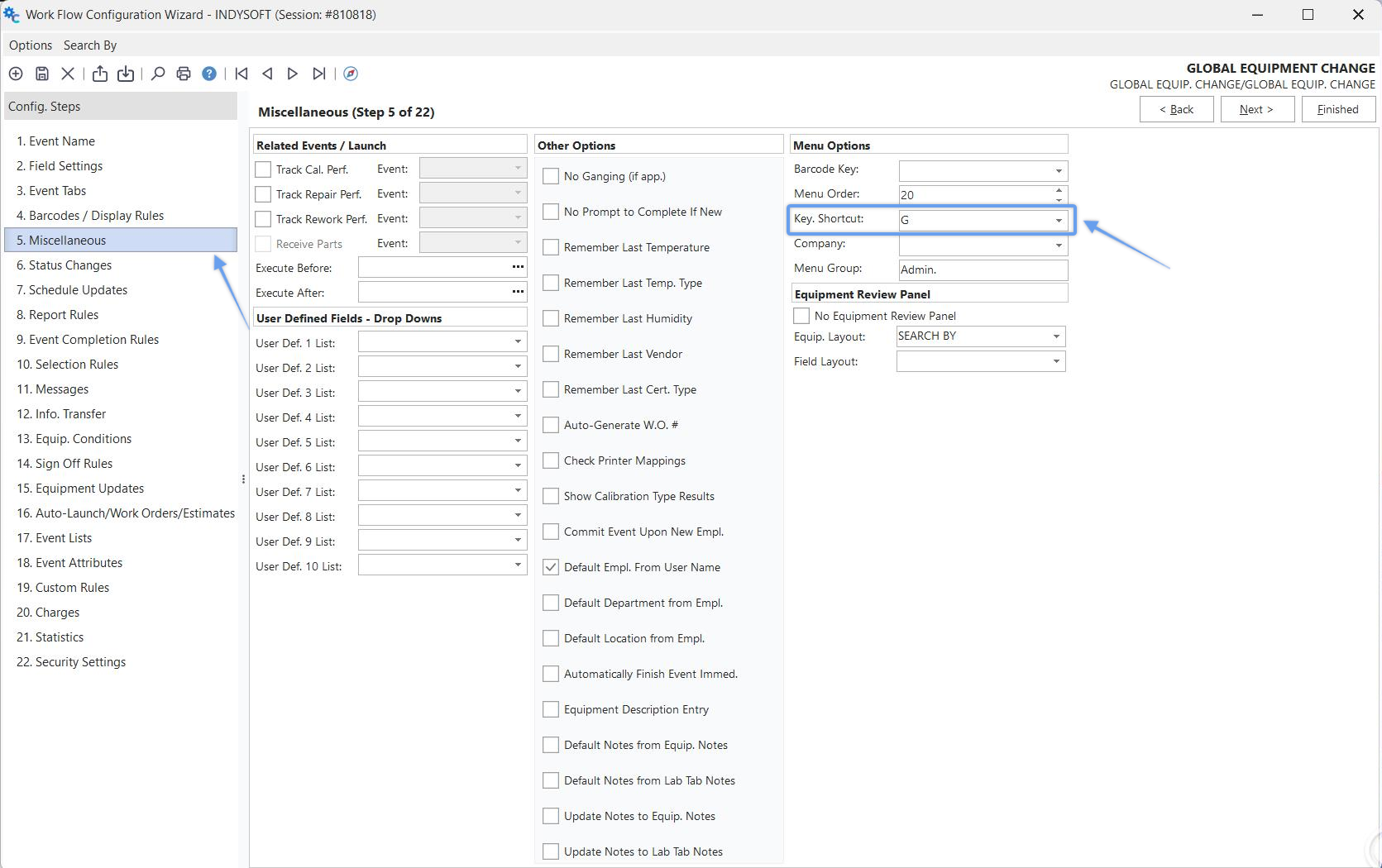 Workflow Configuration...Key. Shortcut