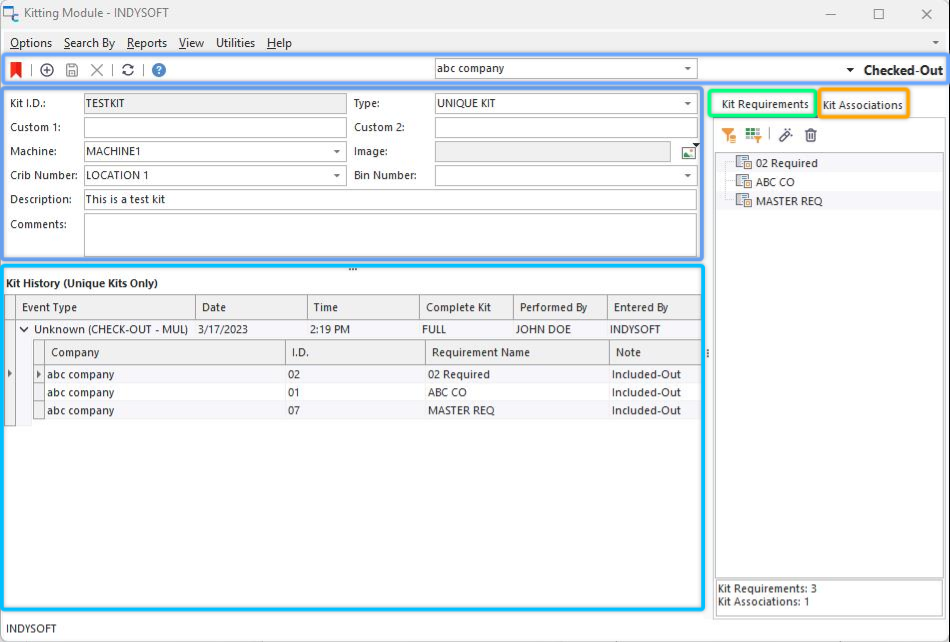 Kitting Main Dialog