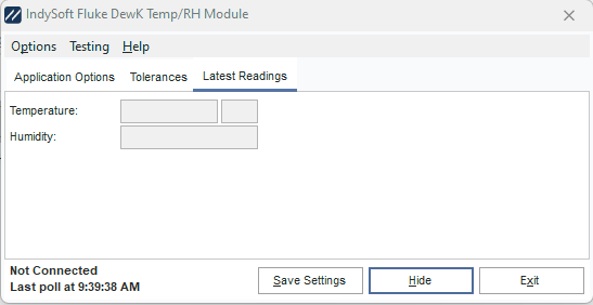 Fluke/Dewk Temperature/RH Module - Latest Readings
