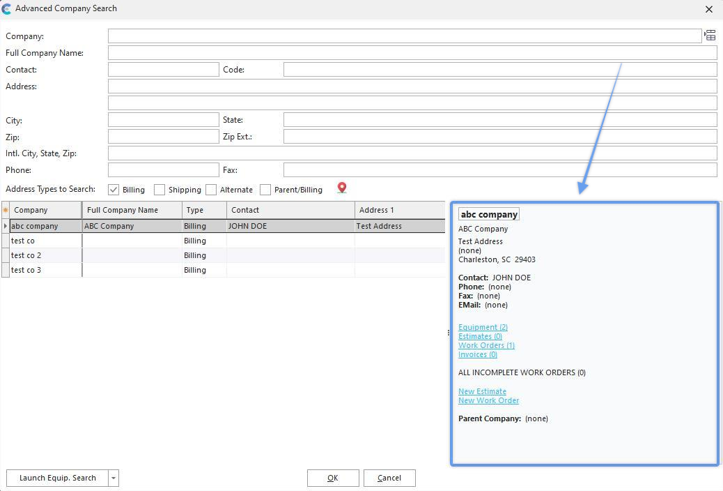 Example - Company Layout in Advanced Company Search