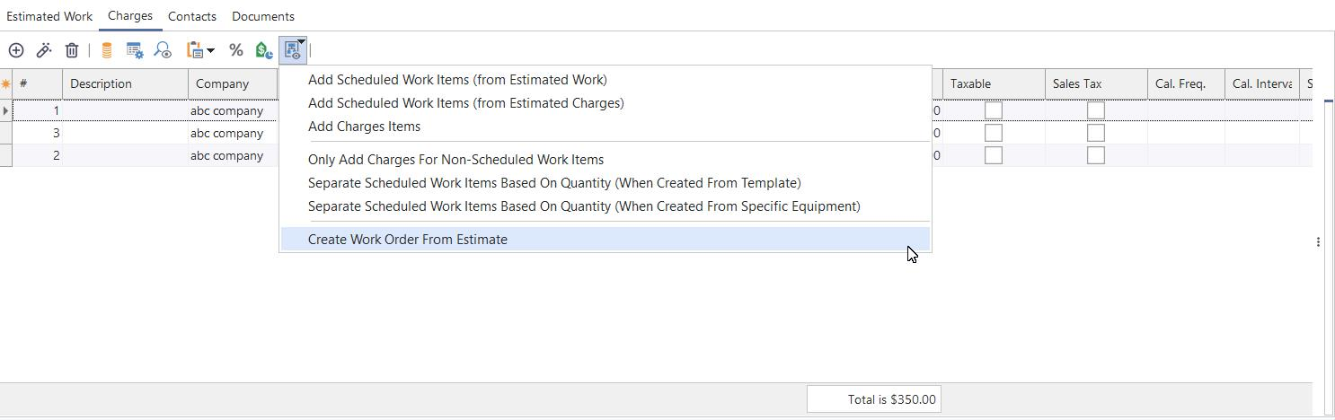 Create a Work Order From the Estimate