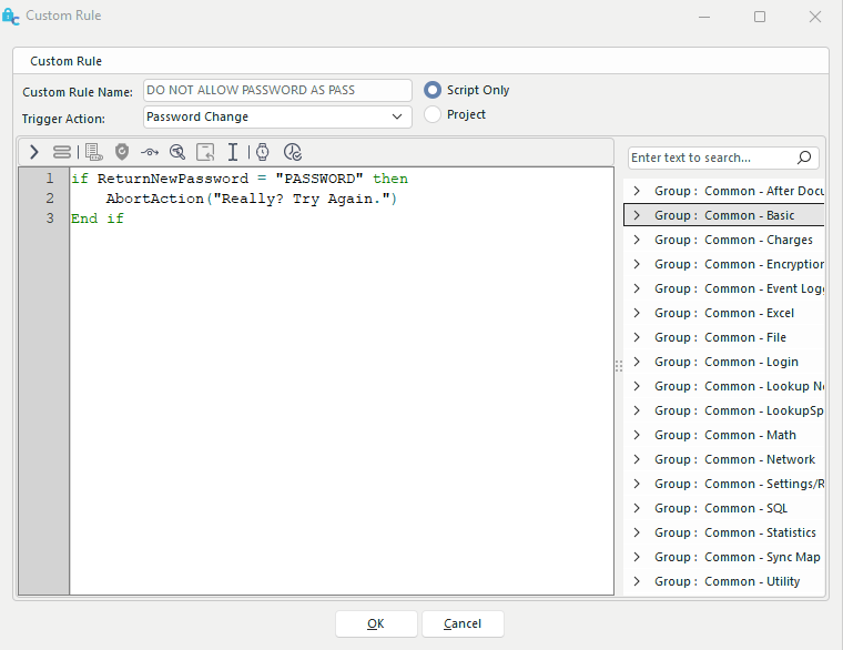 Password Change Custom Script Example