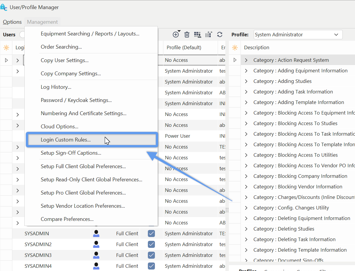 Profile Manager - Locate Login Custom Rules