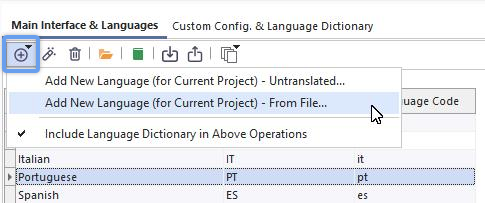 Add New Language Menu - Options