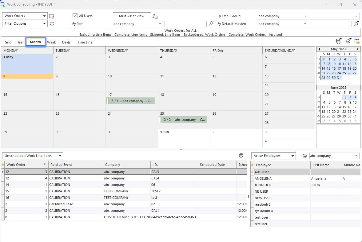 Work Scheduling Module - Month View