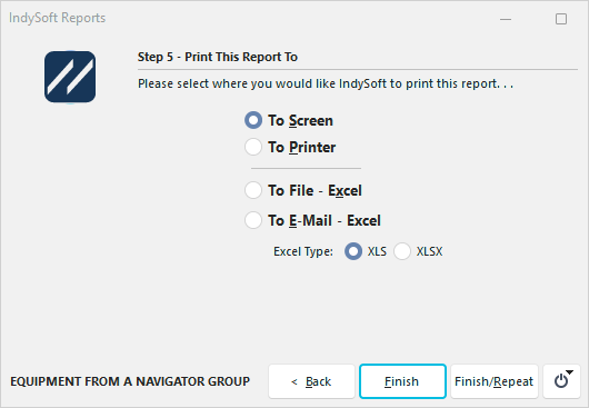 Equipment from a Navigator Group Report Dialog - Step 4