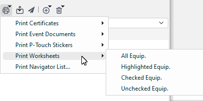 Navigator - Print Options...Print Worksheets Menu