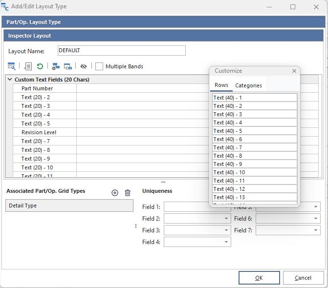 Part/Ops - Add/Edit Layout Types...Customize Fields