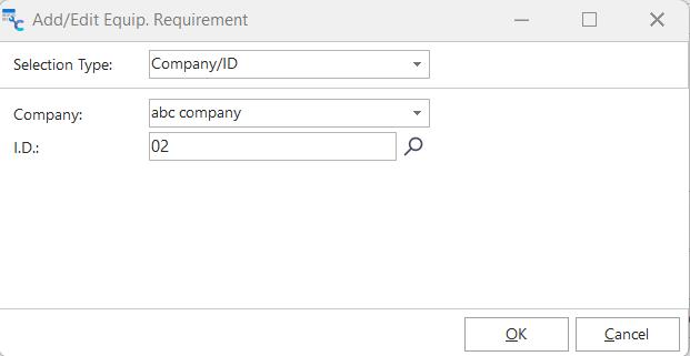 Add/Edit Equip. Requirement - 2 Examples - Filterbox & Company/ID