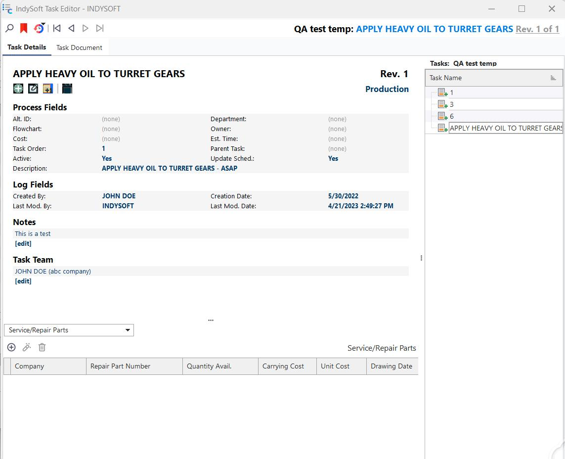 IndySoft Task Editor - Task Details