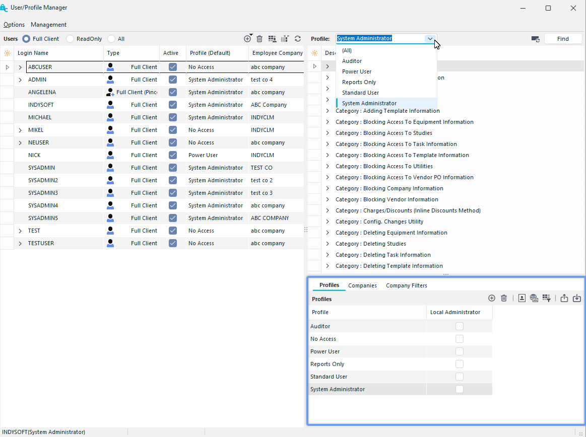 Profile Manager - Profiles