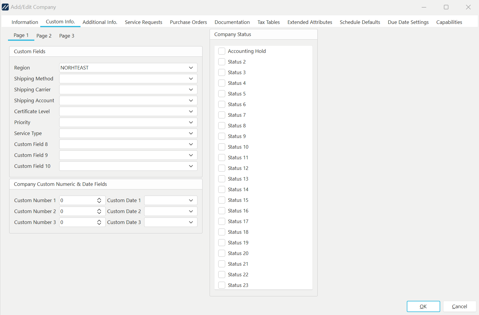 Example: Setting Region Custom Field per Company/Customer