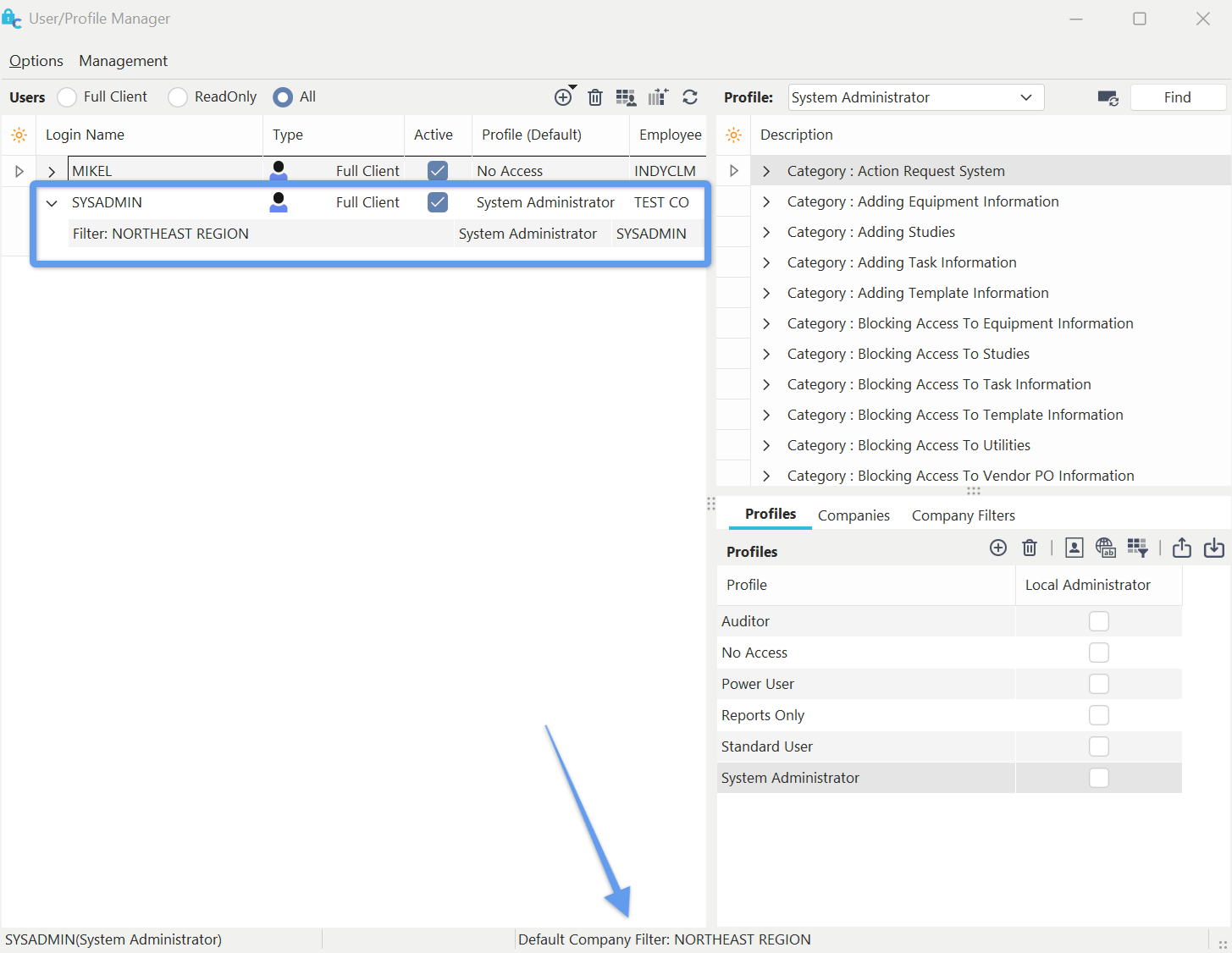 New User added with Default Company Filter.