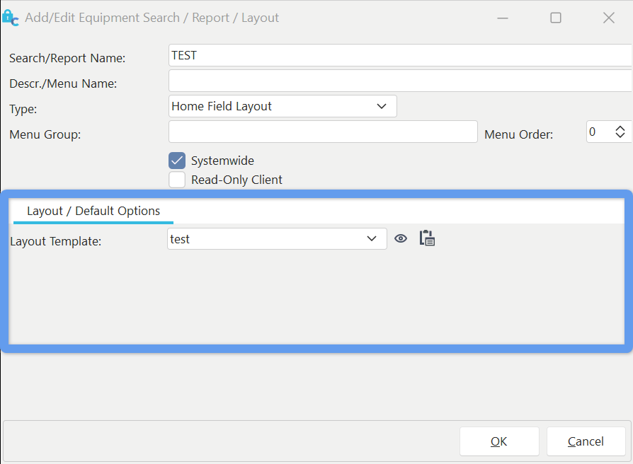 Layout / Default Options