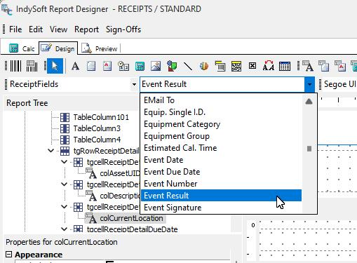 Report Designer - ReceiptFields - Event Fields