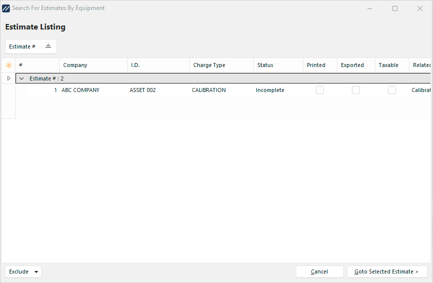 Search for Estimates By Equipment
