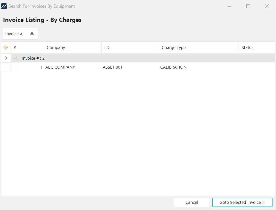Search for Invoices By Equipment