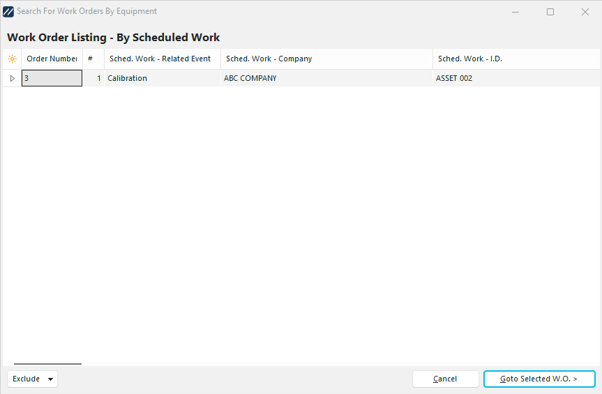 Search for Work Orders By Equipment