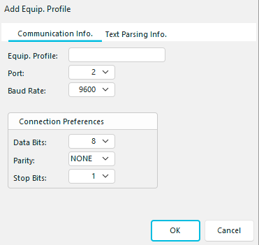 RS-232 Add Equip. Profile - Step 1