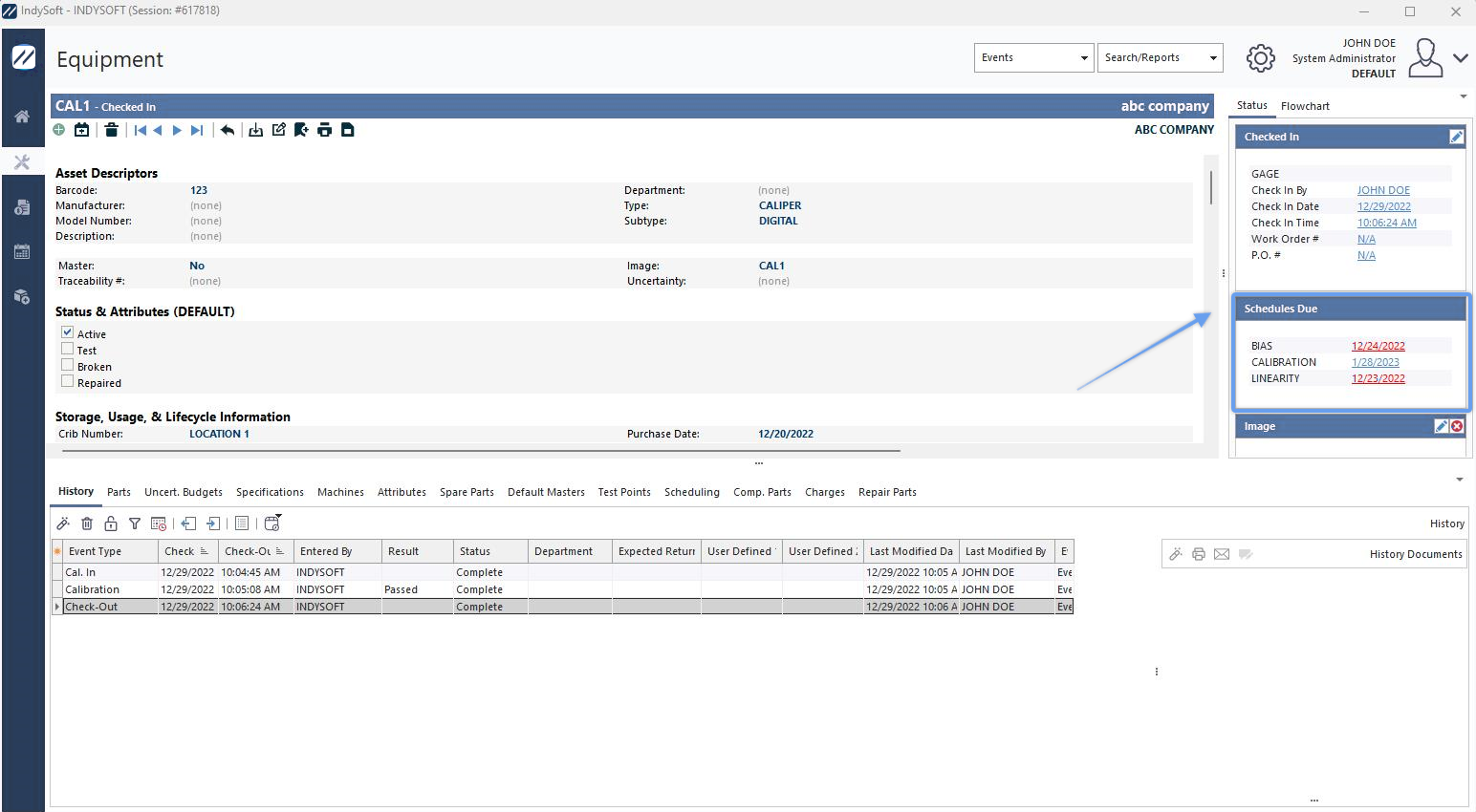 Schedules Group - Right-Side Panel on Equipment View