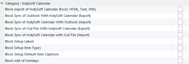 IndySoft Calendar Security Items - related to Export/Sync