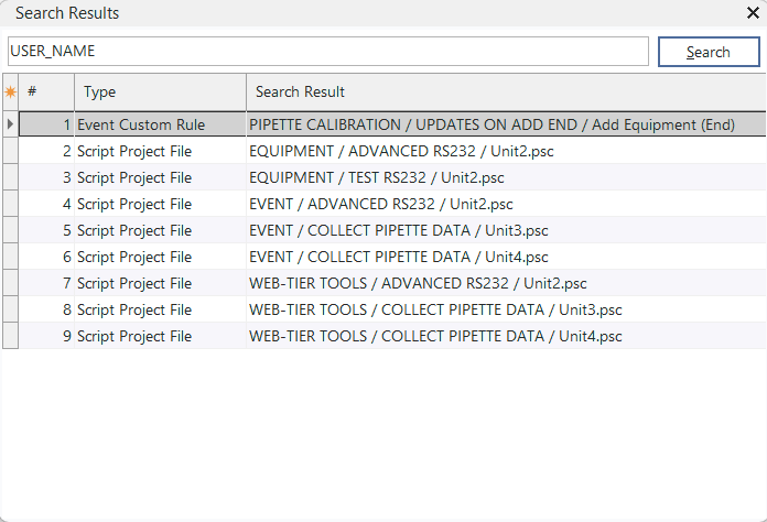 Script Search Results