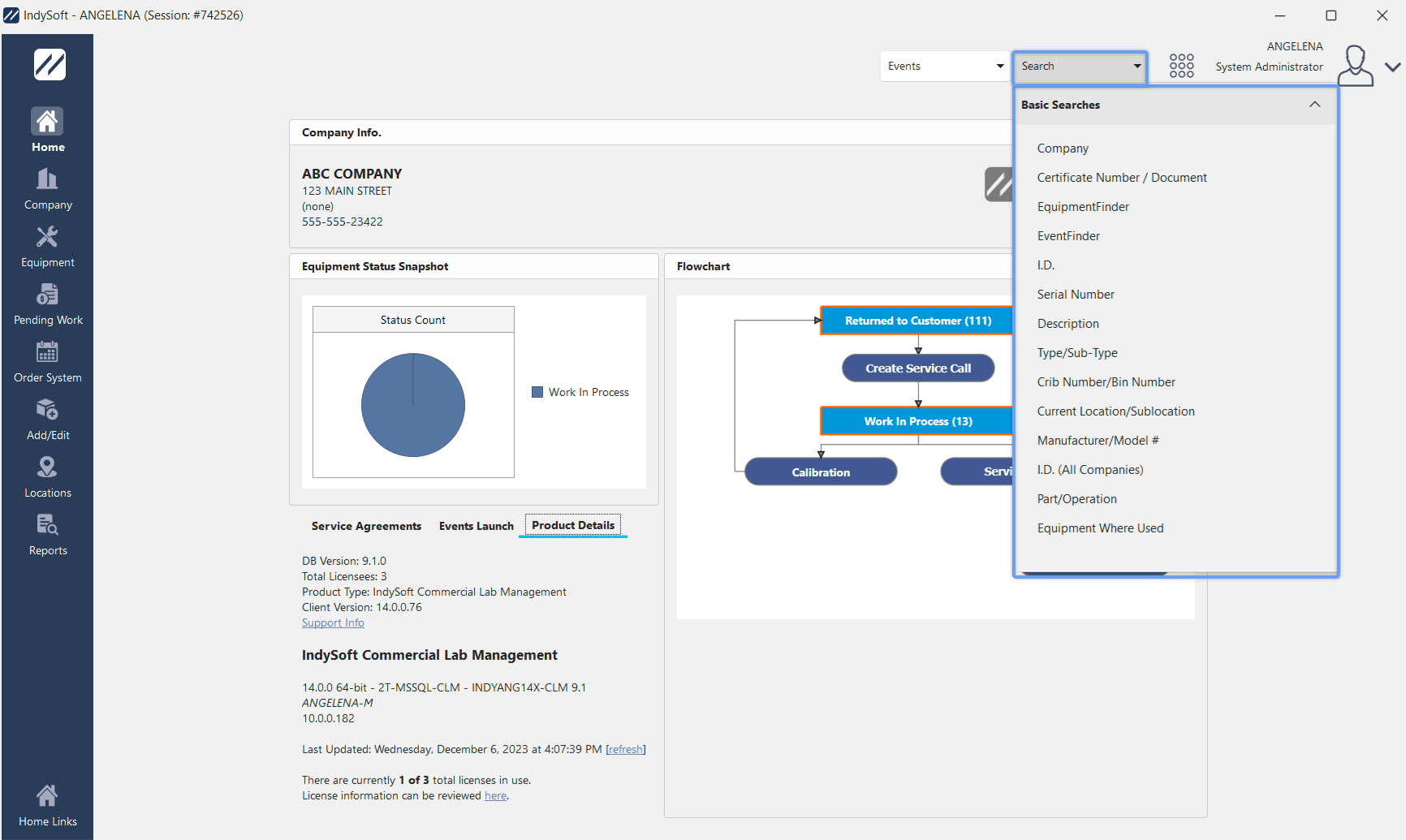 Search Operations - Main Screen Header