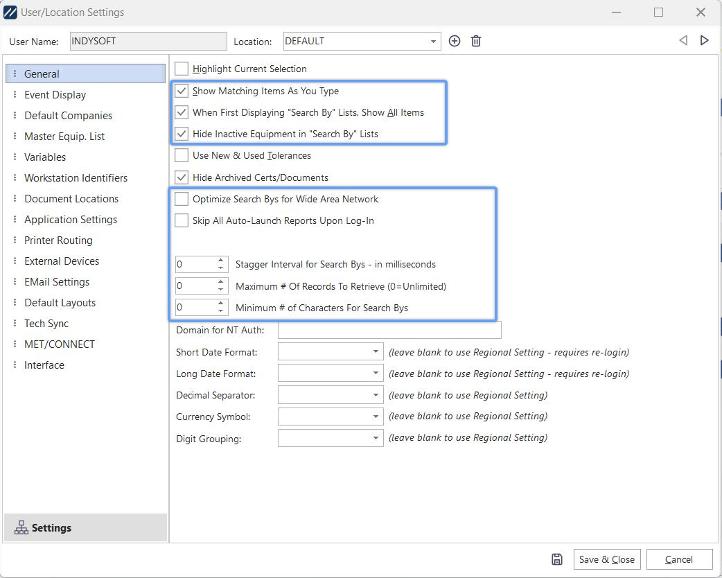 Search-By Related Options in User/Location Settings