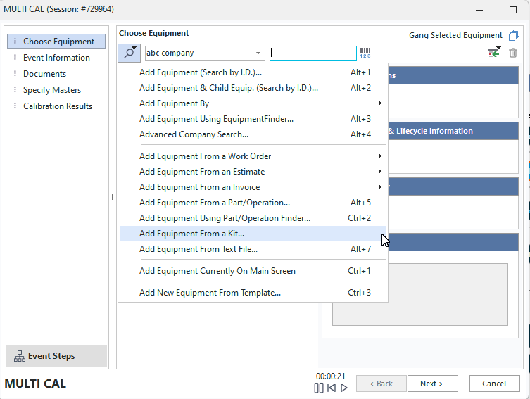 Search By Menus Within IndySoft Events