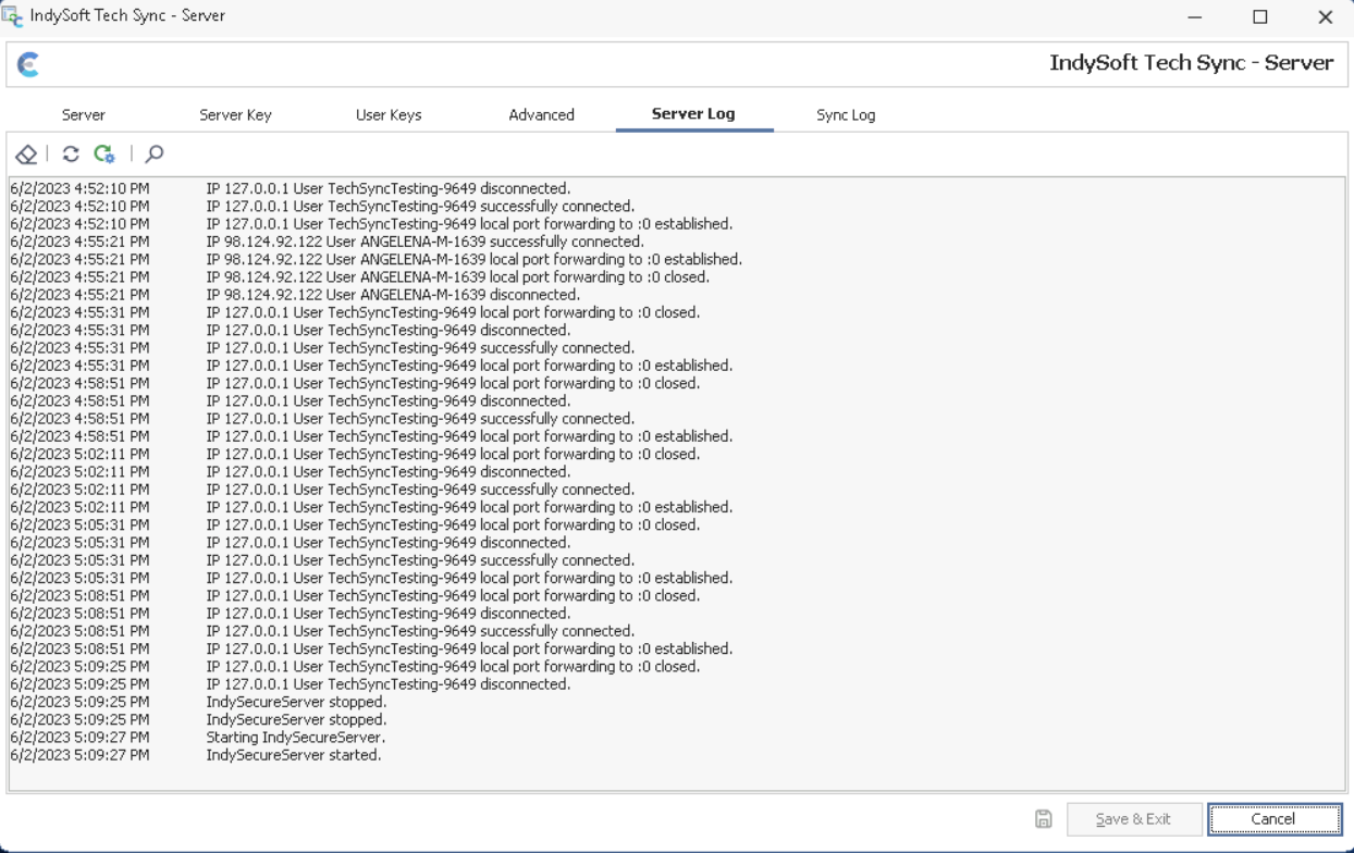 IndySoft Secure Server - Server Log