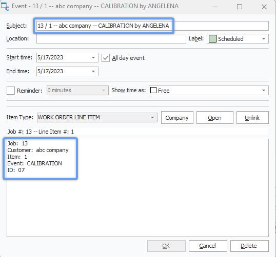 Work Scheduling - Item Captions (Subject &amp; Message)