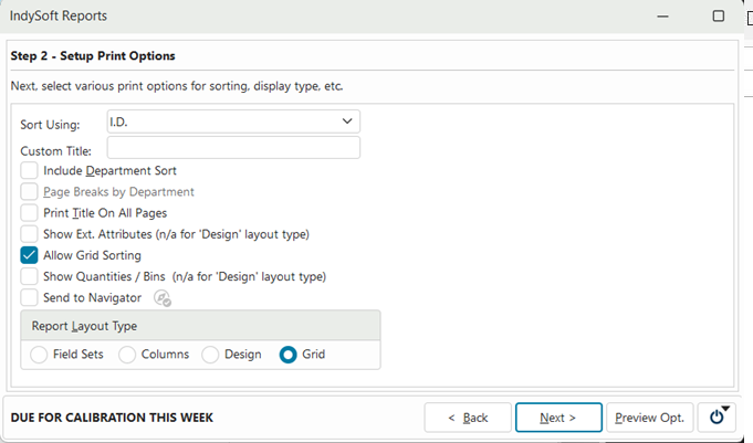 Standard Reports - Setup Print Options