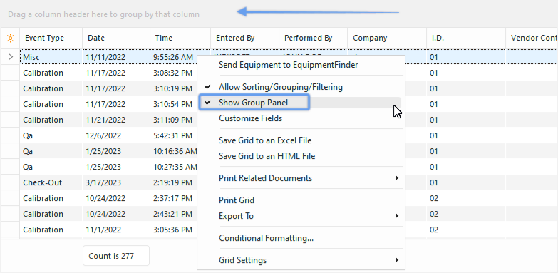Group Panel in IndySoft Grids