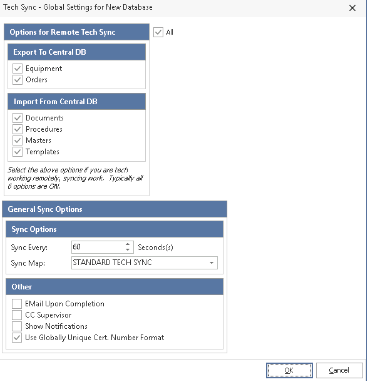 Tech Sync - Global Settings for New Database