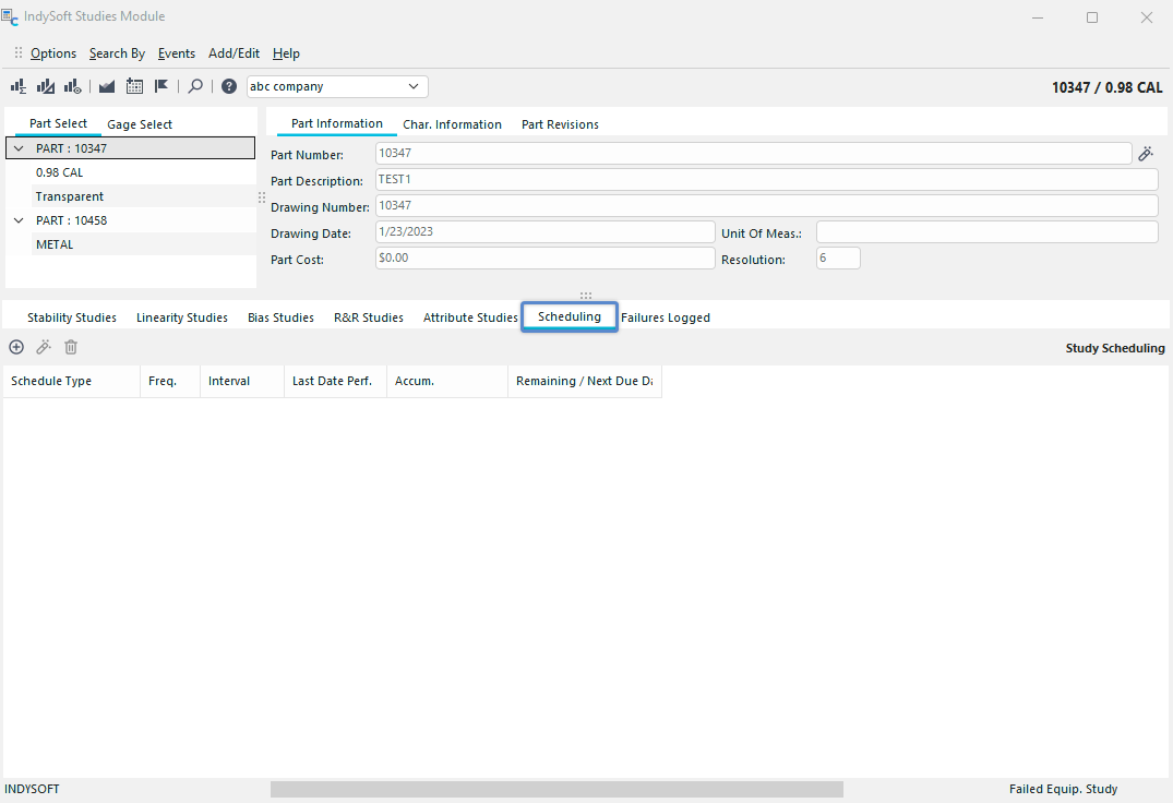 IndySoft Studies Module - Scheduling Tab