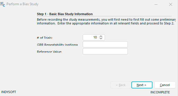 Step 1 - Basic Bias Study Information