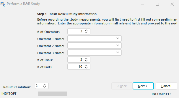 Step 1 - Basic R&amp;R Study Information