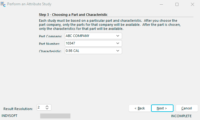 Step 3 - Choosing a Part and Characteristic